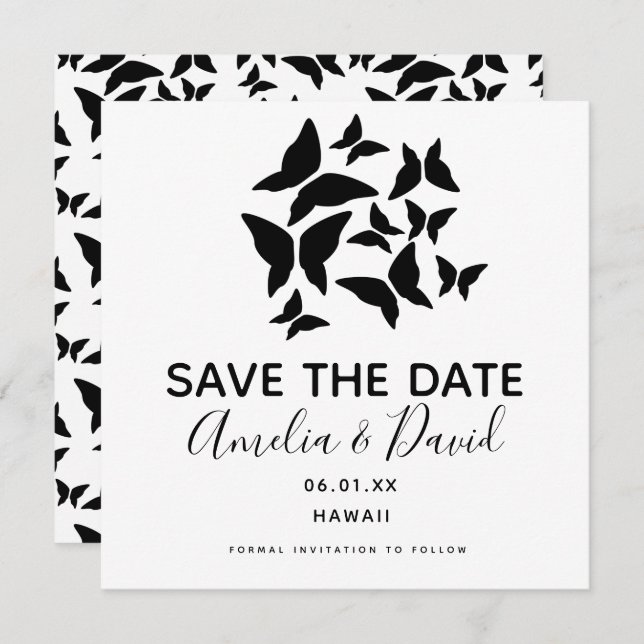 Schwarze Schmetterlinge Save the Date gekämpft (Vorne/Hinten)