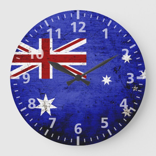 Schwarze Schmutz-Australien-Flagge Große Wanduhr (Vorderseite)