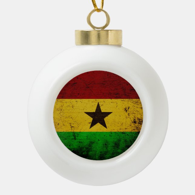 Schwarze Schmutz-Ghana-Flagge Keramik Kugel-Ornament (Vorderseite)
