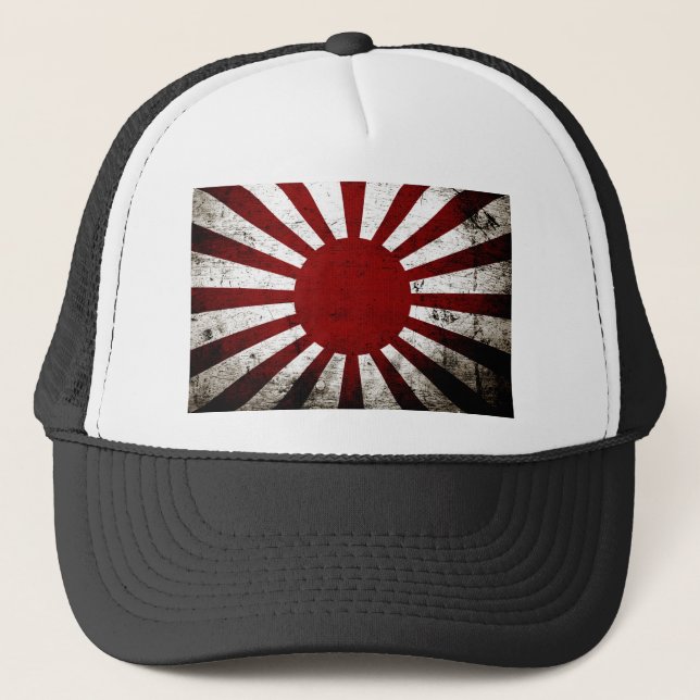 Schwarze Schmutz-Japan-aufgehende Sonne-Flagge Truckerkappe (Vorderseite)