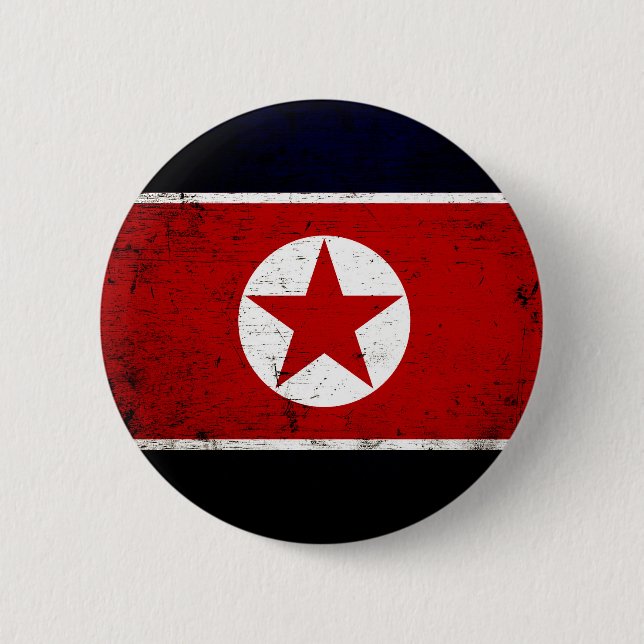 Schwarze Schmutz-Nordkorea-Flagge 2 Button (Vorderseite)