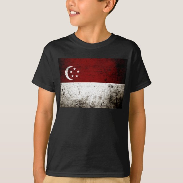 Schwarze Schmutz-Singapur-Flagge T-Shirt (Vorderseite)