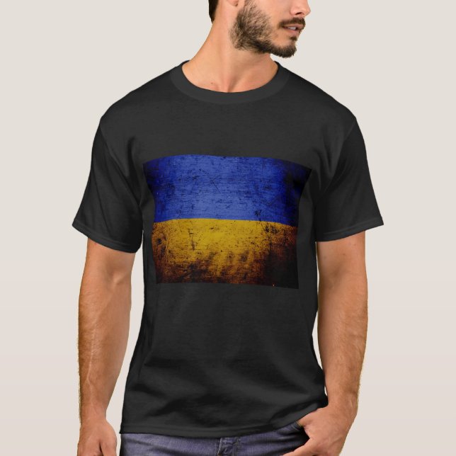 Schwarze Schmutz-Ukraine-Flagge T-Shirt (Vorderseite)
