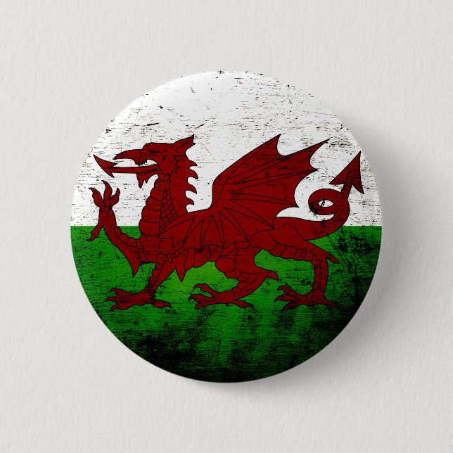 Schwarze Schmutz-Wales-Flagge Button (Vorderseite)