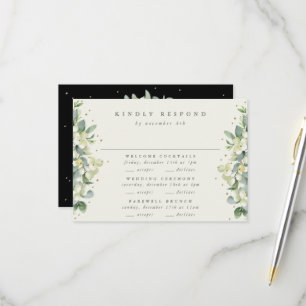 Schwarze Schneebeer + Eukalyptus Hochzeit Multi-Ev RSVP Karte