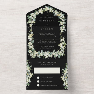Schwarze Schneebeer + Eukalyptus Hochzeitsempfang All In One Einladung