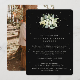 Schwarze Schneebeere + Eukalyptus Hochzeitsempfang Einladung