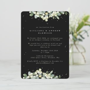 Schwarze Schneebeere + Eukalyptus Hochzeitsempfang Einladung