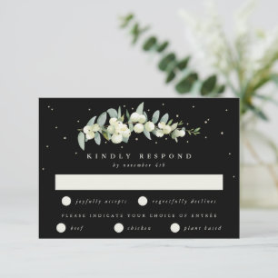 Schwarze Schneebeere + Eukalyptus-Stiel Hochzeit RSVP Karte