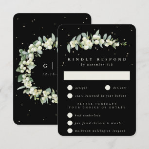 Schwarze Schneebeere + Eukalyptus-Stiel Hochzeit RSVP Karte