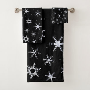 Schwarze Schneeflocken Badhandtuch Set