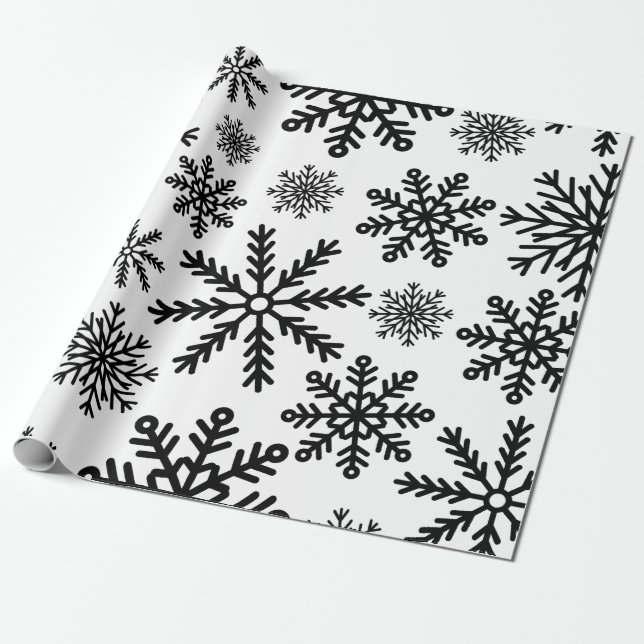 Schwarze Schneeflocken Geschenkpapier (Ungerollt)