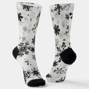 Schwarze Schneeflocken Weihnachtssocken der Crew Socken