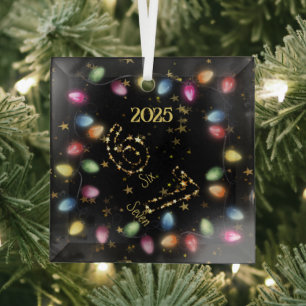 Schwarze Schnur von Weihnachtslichtern Goldstern 6 Ornament Aus Glas