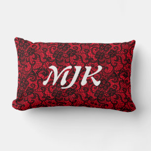Schwarze Schnürsenkel in roter Monogramm Lendenkissen