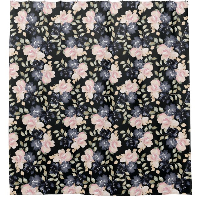 Schwarze, schöne Aquarell-Blume Duschvorhang (Vorderseite)