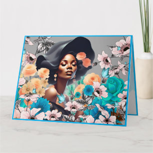 SCHWARZE SCHÖNHEIT FRAU GRAUSTUFEN BLUMEN SCHMETTE KARTE