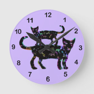 Schwarze Schönheits-Katzen Runde Wanduhr