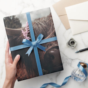 Schwarze schottische Hochlandkuh grast Vintage Ret Geschenkpapier