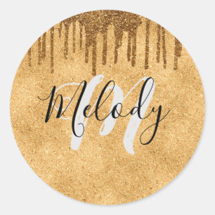 Schwarze Schrift aus weißem Monogramm zum Tropfen  Runder Aufkleber