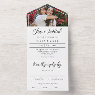 Schwarze Schrift Hochzeitseinladung Foto All In One Einladung
