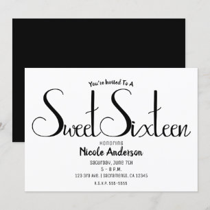 Schwarze Schrift Moderne Minimale Sweet Sixteen 16 Einladung