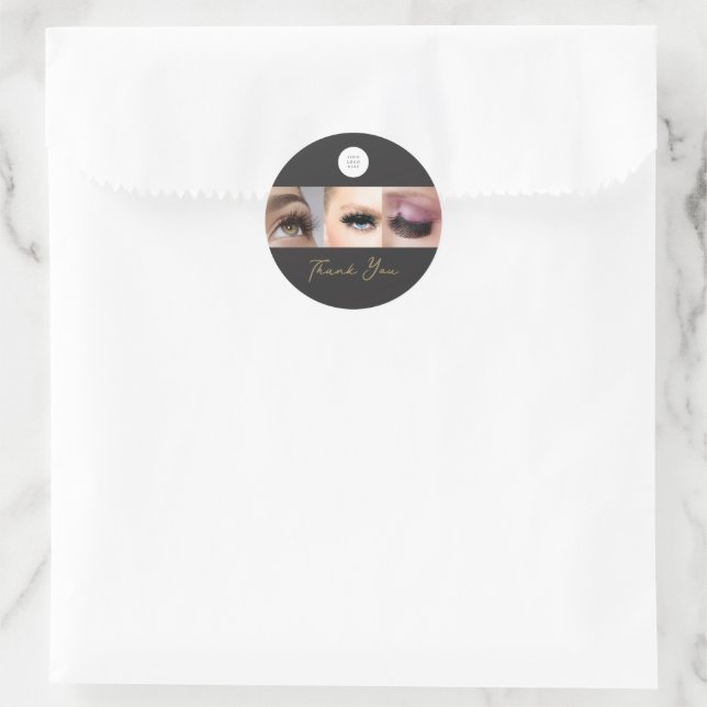 Schwarze Schrift Wimpern Geschäft  Runder Aufkleber (Tasche)