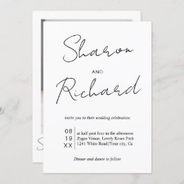 Schwarze Schriftzeichen auf einer Hochzeit mit wei Einladung