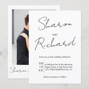 Schwarze Schriftzeichen auf einer Hochzeit mit wei Einladung