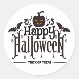 Schwarze Schriftzüge zu glücklichem Halloween mit  Runder Aufkleber
