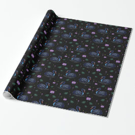 Schwarze Schwäne im Muster eines Lily Pond Geschenkpapier
