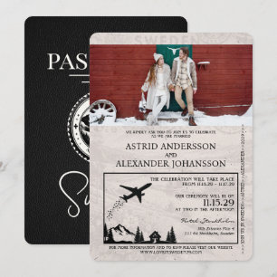 Schwarze schwedische Pass-Hochzeitseinladung Einladung