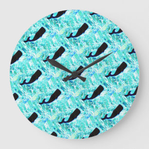 schwarze schwimmende Unterwasserwale Große Wanduhr