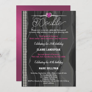 Schwarze Seide, Perlen und rosa Erwachsener Geburt Einladung