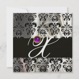 SCHWARZE SEIDEN-DAMAST-MONOGRAMM AMETHYST PURPUR EINLADUNG