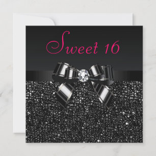 Schwarze Sequenzen, Bow & Diamond Pink Sweet 16 Einladung