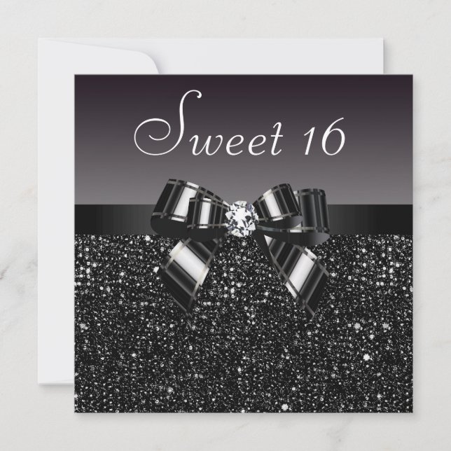 Schwarze Sequenzen, Bow & Diamond Sweet 16 Einladung (Vorderseite)