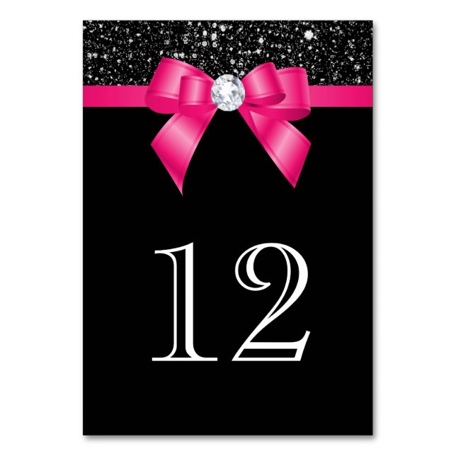 Schwarze Sequenzen Hot Pink Bow Tischnummer (Vorderseite)
