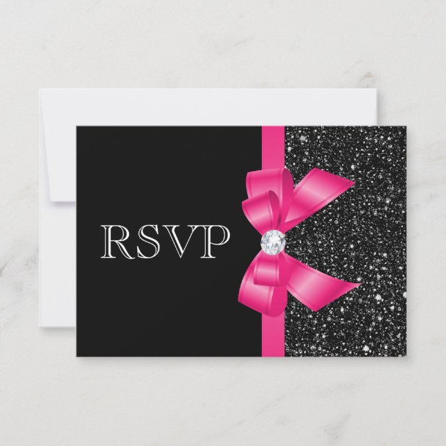 Schwarze Sequenzen und Hot Pink Bow UAWG RSVP Karte (Vorderseite)
