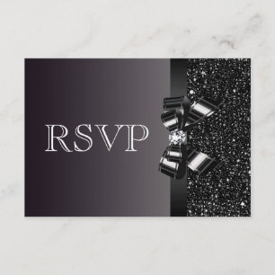 Schwarze Sequins, Bogen u. Diamant UAWG Wedding RSVP Karte