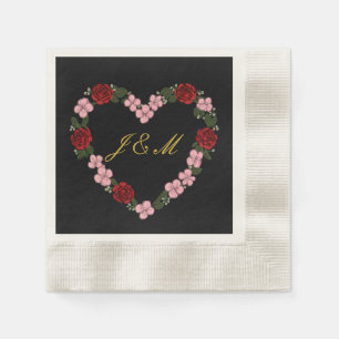Schwarze Servietten - Florales Herz Hochzeit