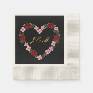 Schwarze Servietten - Florales Herz Hochzeit