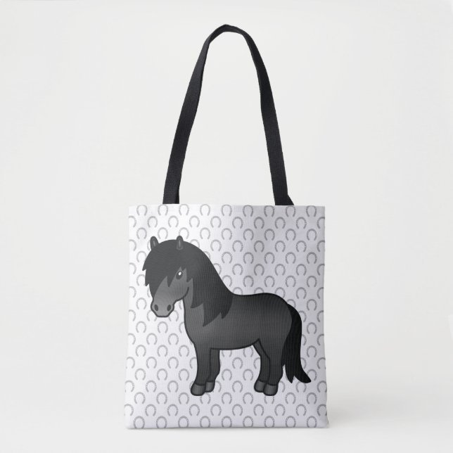 Schwarze Shetland Pony Niedlicher Cartoon Illustra (Vorderseite)