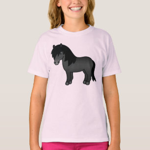 Schwarze Shetland Pony Niedlicher Cartoon Illustra T-Shirt
