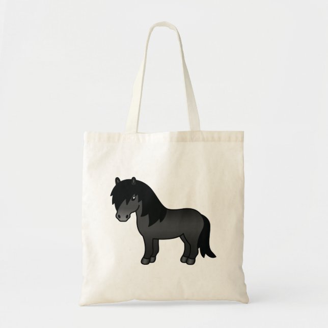 Schwarze Shetland Pony Niedlicher Cartoon Illustra Tragetasche (Vorne)