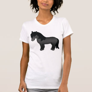 Schwarze Shetlandpony-Cartoon-Illustration T-Shirt