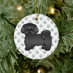 Schwarze Shih Tzu Niedlicher Cartoon Dog Illustrat Keramik Ornament