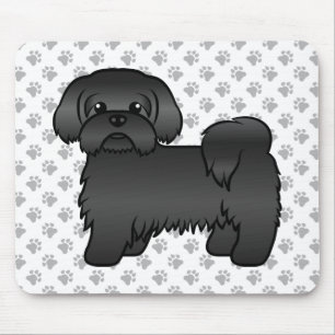 Schwarze Shih Tzu Niedlicher Cartoon Dog Illustrat Mousepad