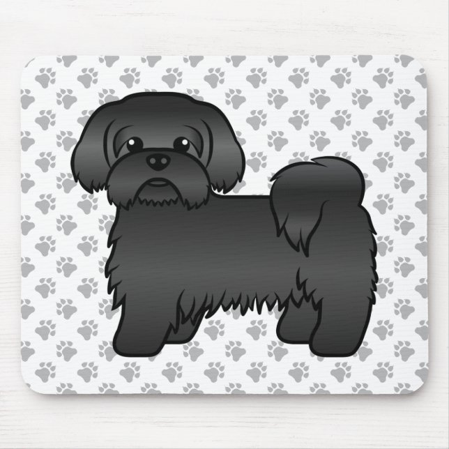 Schwarze Shih Tzu Niedlicher Cartoon Dog Illustrat Mousepad (Vorne)