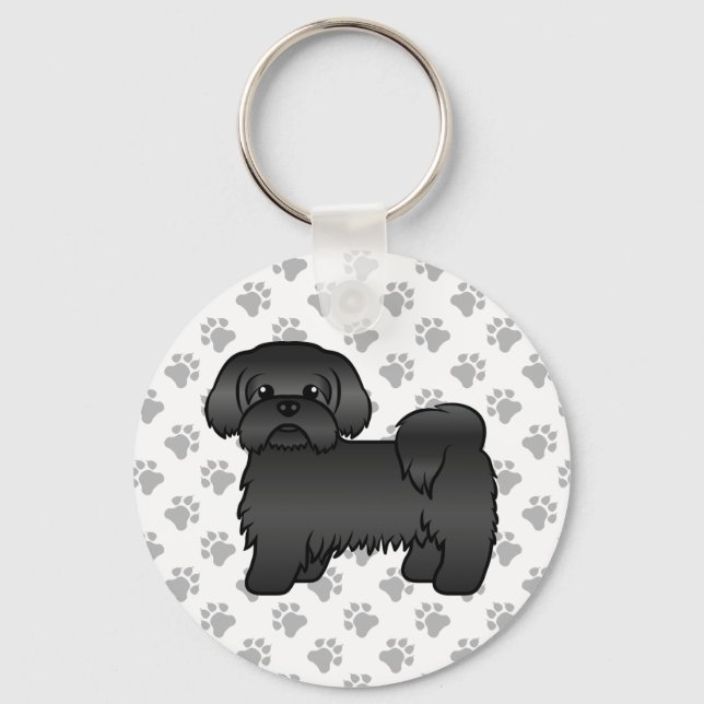 Schwarze Shih Tzu Niedlicher Cartoon Dog Illustrat Schlüsselanhänger (Vorderseite)